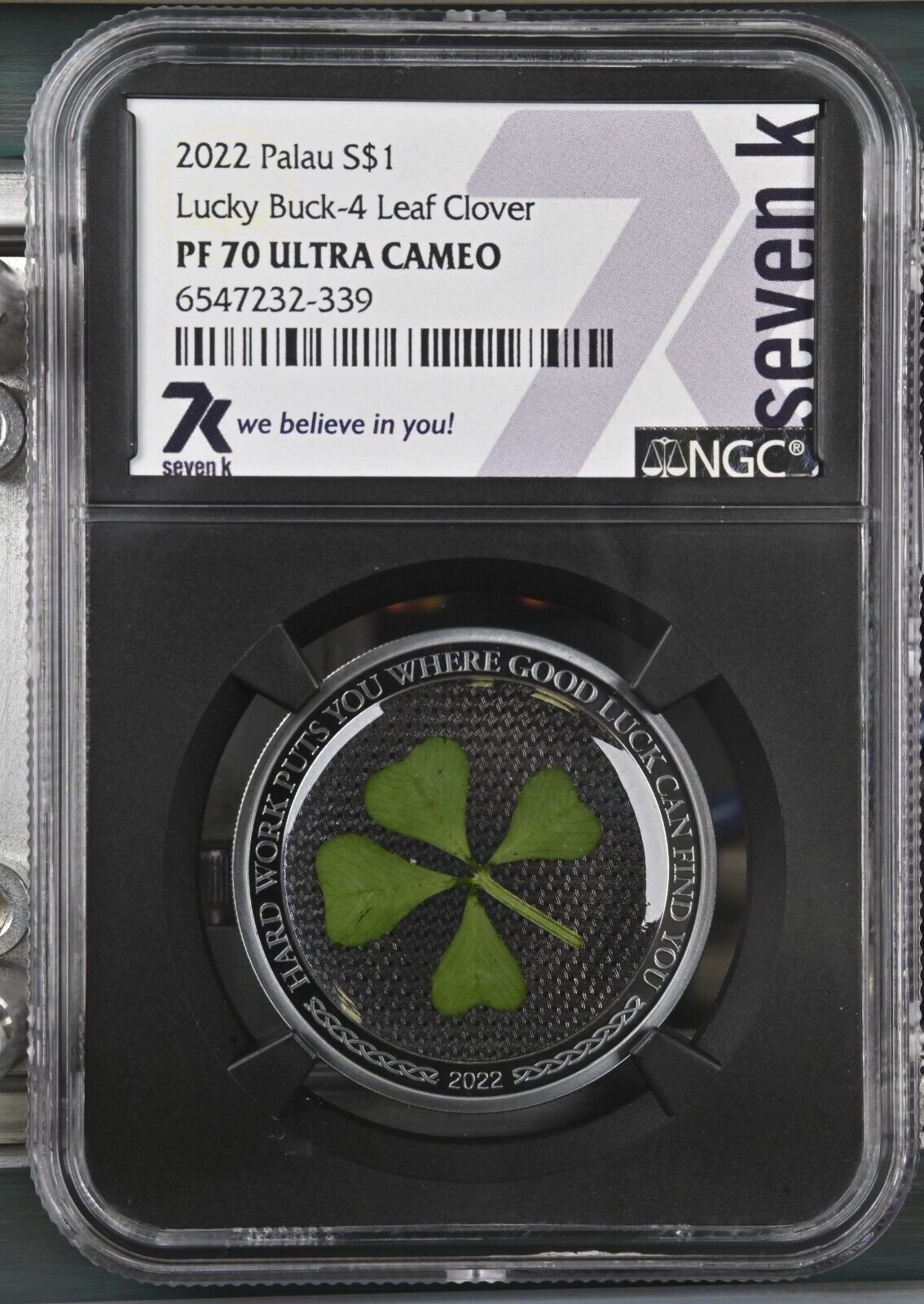 2022 Palau Lucky Buck-4 Leaf Clover S$1 PF70 ULTRA CAMEO Lucky Coin Black case